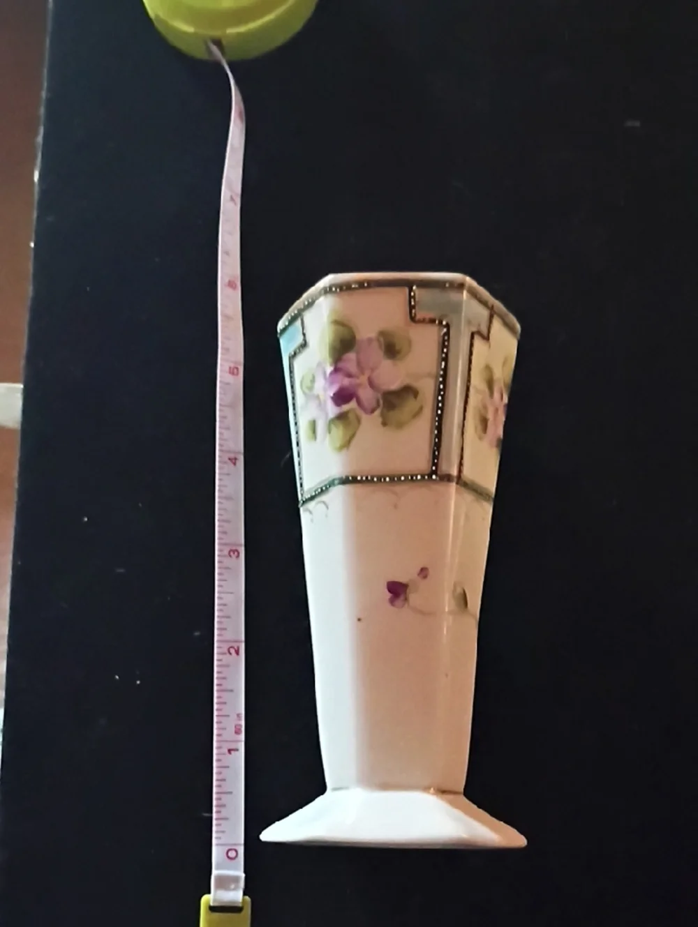 Porcelain Hexagonal Purple Floral Vase with Gold Trim
